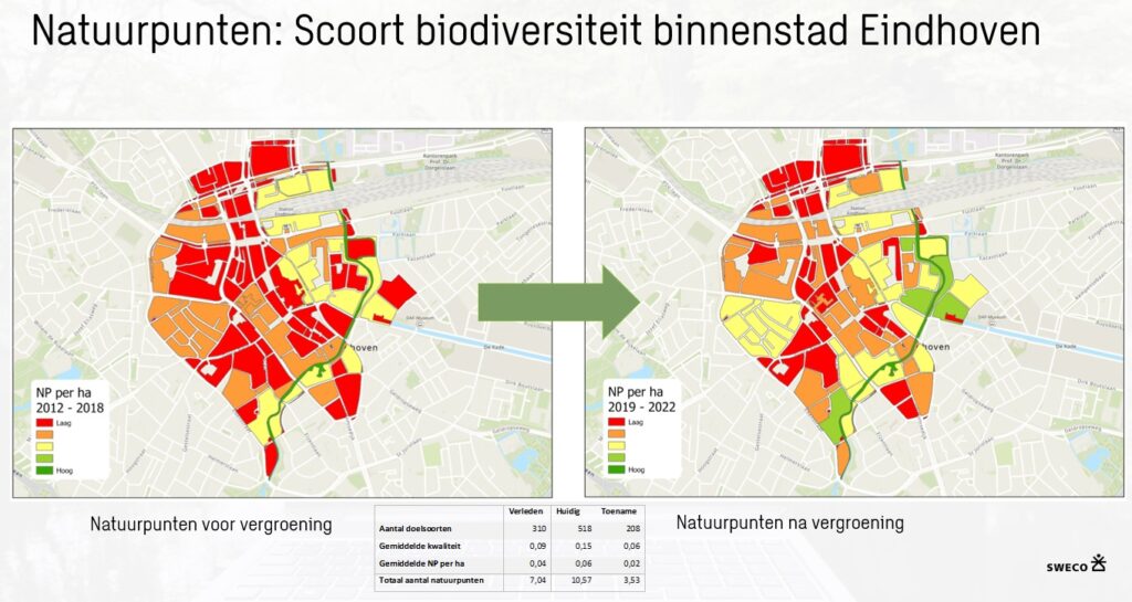 Natuurpuntenkaart geeft biodiversiteitswaarde aan van centrum Eindhoven.